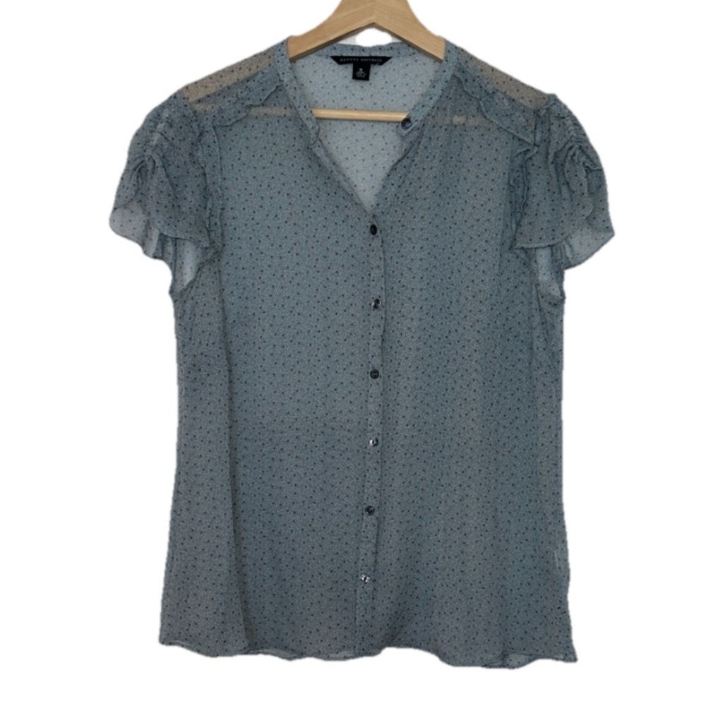Banana Republic Blue 100% Silk Polka Dot Sheer Blouse Sz. M